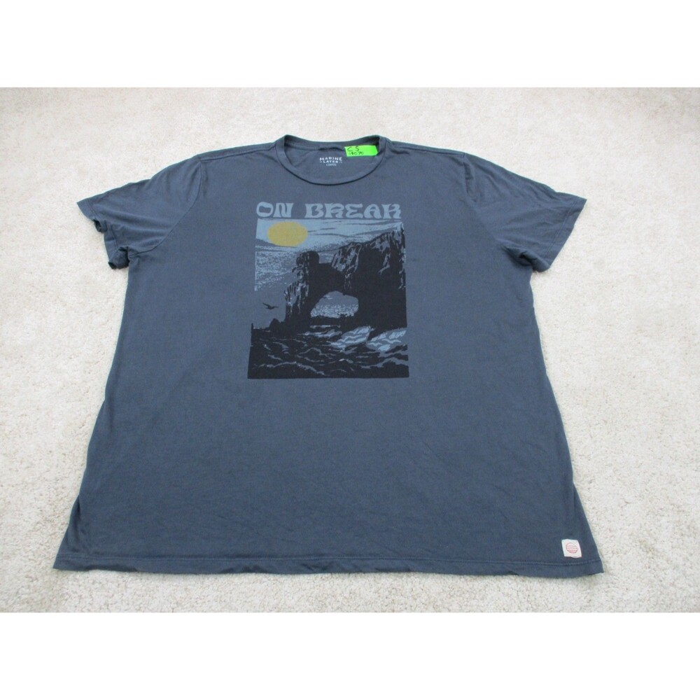 Marine Layer Shirt Mens Large Blue On Break Cotton Blend Casual Tee Short Sleeve
